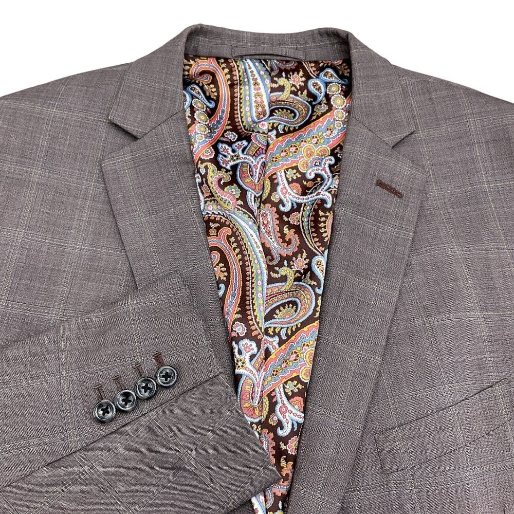 Ticknors Blazer Men 50 Brown Windowpane Plaid Bespoke Wool Classic Career Jacket